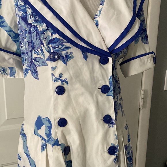 Vintage Sunshine Starshine 80s Toile Porcelain chinoiserie  dress button front - Picture 3 of 11